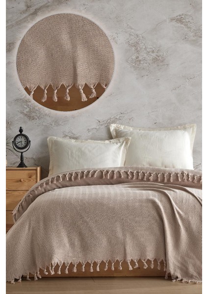 Koltuk Örtüsü %100 Pamuk Çizgili Dekoratif Pike Çok Amaçlı Bej Renk 170X200 cm modelleri