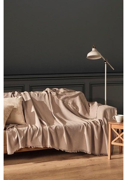 Koltuk Örtüsü %100 Pamuk Çizgili Dekoratif Pike Çok Amaçlı Bej Renk 170X200 cm fırsatları