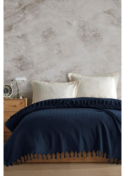 Koltuk Örtüsü %100 Pamuk Çizgili Dekoratif Pike Çok Amaçlı Lacivert Renk 170X200 cm fiyatları