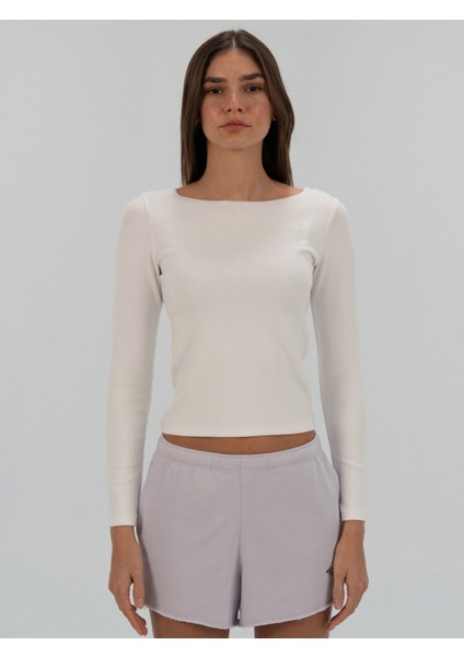 Ever Relaxed Rib Wmn Beyaz Kadın Uzun Kollu Tişört