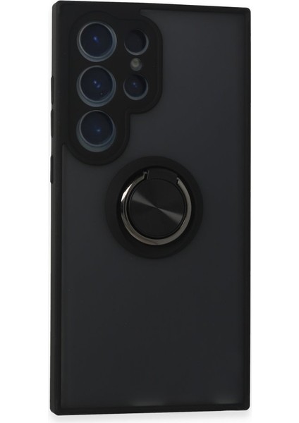 Samsung Galaxy S24 Ultra Kılıf Kamera Korumalı Yüzüklü Manyetik Standlı Arkası Buzlu Iring Kapak