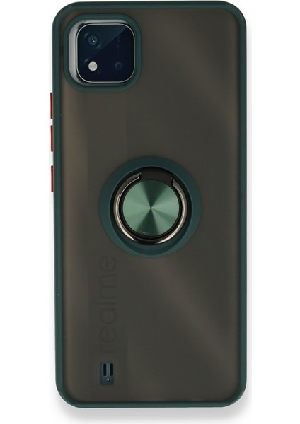 Realme C11 2021 Kılıf Kamera Korumalı Yüzüklü Manyetik Standlı Arkası Buzlu Iring Kapak
