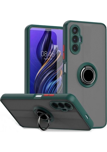 Tecno Pova 3 Kılıf Kamera Korumalı Yüzüklü Manyetik Standlı Arkası Buzlu Iring Kapak