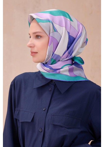 Tivil Saf Ipek Eşarp 4108-83 Mor Karışık Desen