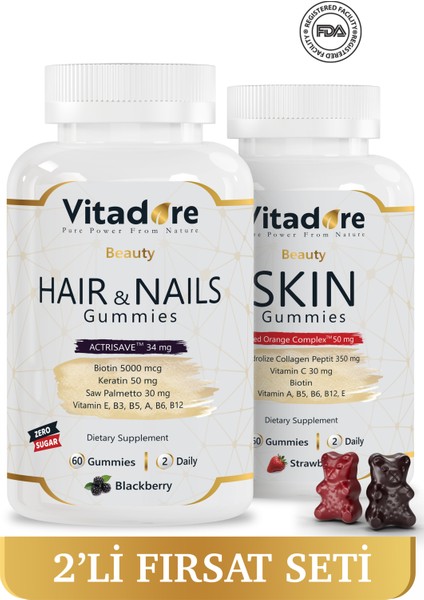 Cilt ve Saç Tırnak Vitamini - Skin Gummy ve Hair & Nails Gummy - 2'li Avantajlı Paket