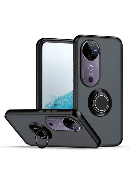 Vivo V40 5g Kılıf Kamera Korumalı Yüzüklü Manyetik Standlı Arkası Buzlu Iring Kapak