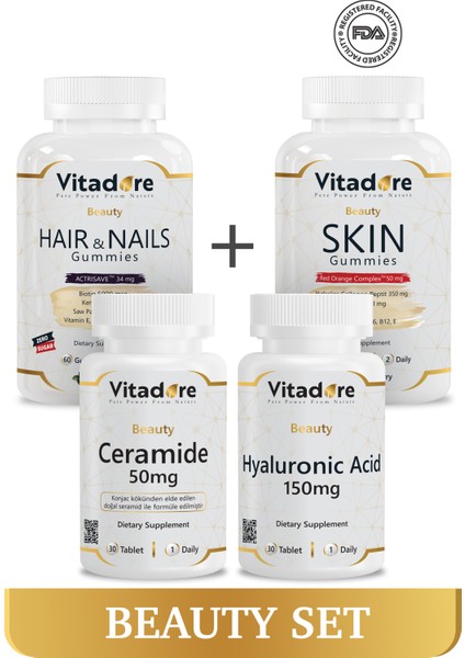 Beauty Set - Cilt, Saç Vitaminleri > Skin Gummy, Hair&nails Gummy, Ceramide ve Hyaluronic Acid