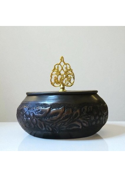 -Kabartma Işleme Oksitli Bakır Şekerlik | El Işçiliği Kapaklı Dekoratif Bakır Lokumluk & Ikramlık & Çerezlik & Şekerlik