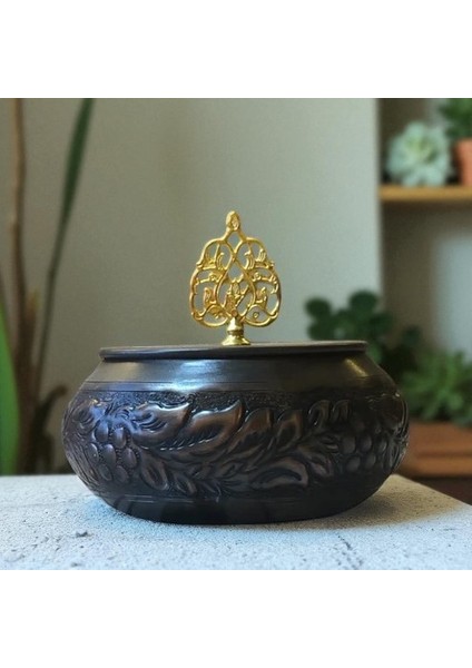 -Kabartma Işleme Oksitli Bakır Şekerlik | El Işçiliği Kapaklı Dekoratif Bakır Lokumluk & Ikramlık & Çerezlik & Şekerlik fiyatları