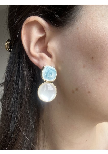 Turkuaz Mineli Çift Motif Küpe