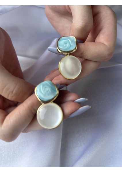 Turkuaz Mineli Çift Motif Küpe fiyatları