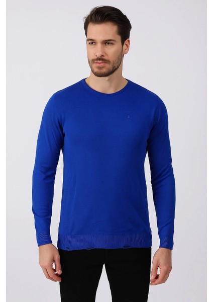 Erkek Saks Mavi Triko Bluz