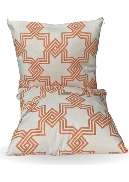 Frefly Store Beyaz Zeminde Geometrik Turuncu Motifli Mozaik Desenli Yastık Kırlent