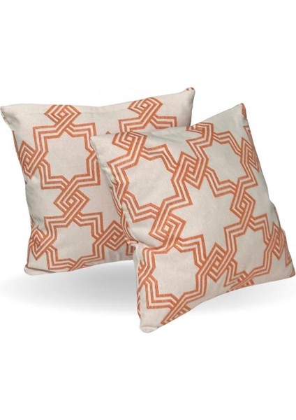 Frefly Store Beyaz Zeminde Geometrik Turuncu Motifli Mozaik Desenli Yastık Kırlent fiyatları