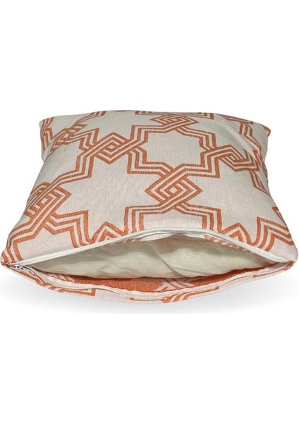 Frefly Store Beyaz Zeminde Geometrik Turuncu Motifli Mozaik Desenli Yastık Kırlent modelleri