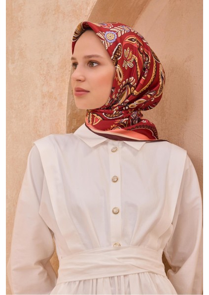 Tivil Saf Ipek Eşarp 4111-40 Bordo Karışık Desen