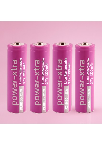 4 Adet 18650 Pembe Renk Şarjlı Batarya Pil 3.7V 1200MAH Li-Ion Uzun Ömürlü Yüksek Kapasiteli Şarj