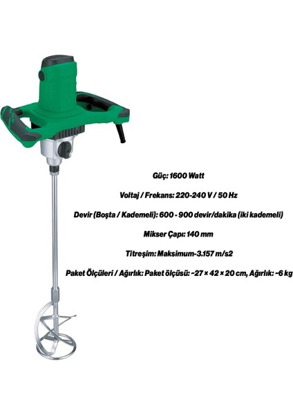 Elektrikli Boya Harç Karıştırıcı 1600 W Çift Kulp Ergonomik Mikser Ucu Güçlü Karıştırma Makinesi fiyatları
