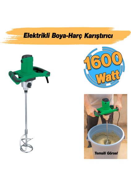 Elektrikli Boya Harç Karıştırıcı 1600 W Çift Kulp Ergonomik Mikser Ucu Güçlü Karıştırma Makinesi