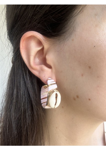 Deniz Kabuklu Lila Tasarım Küpe