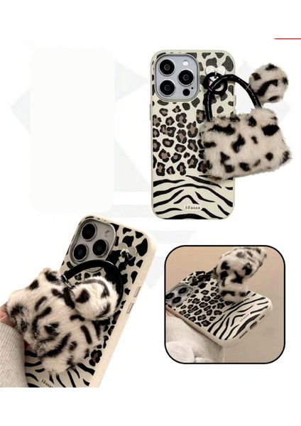iphone Uyumlu Zebra Desenli ve Peluş Çanta Çarmlı Telefon Kılıfı