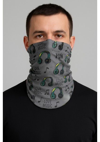Unisex Gri Müzik Desenli Baf - Boyunluk, Buff, Bandana, Maske, Saç Bandı fiyatları