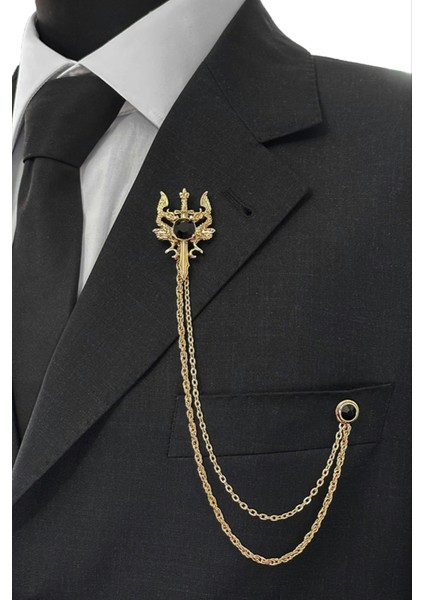 Gold Renk Retro Ejderha ve Kılıç Ceket & Damatlık & Blazer Zincirli Yaka Aksesuarı fiyatları