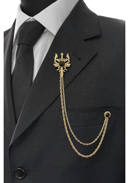 Gold Renk Retro Ejderha ve Kılıç Ceket & Damatlık & Blazer Zincirli Yaka Aksesuarı modelleri