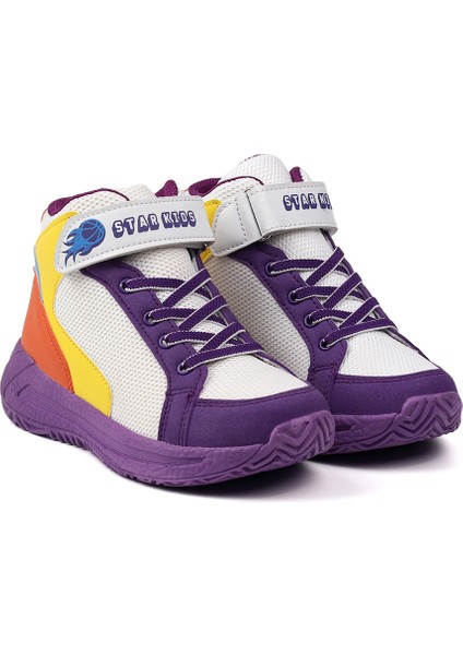 Unisex Çocuk Mor Basket Spor Ayakkabı - Renkli, Rahat Günlük
