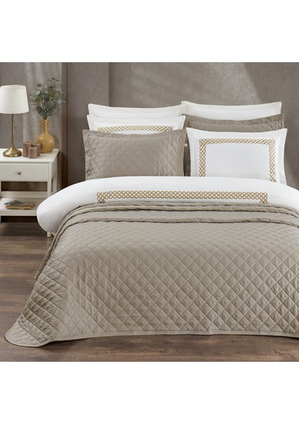 Veronica %100 Pamuk Saten Yatak Örtüsü Seti Bej