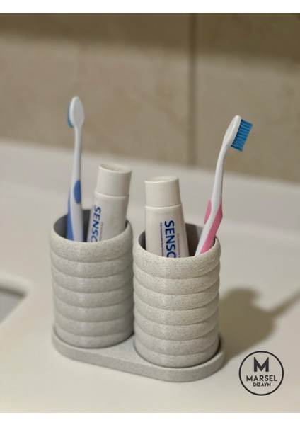 Modern Banyo Düzenleyici V2 - Diş Fırçalık Seti - Ikili Set - Mermer Beyaz 10CM fiyatları