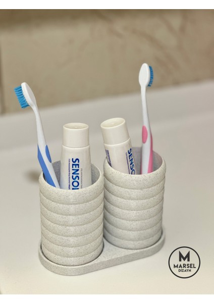 Modern Banyo Düzenleyici V2 - Diş Fırçalık Seti - Ikili Set - Mermer Beyaz 10CM modelleri