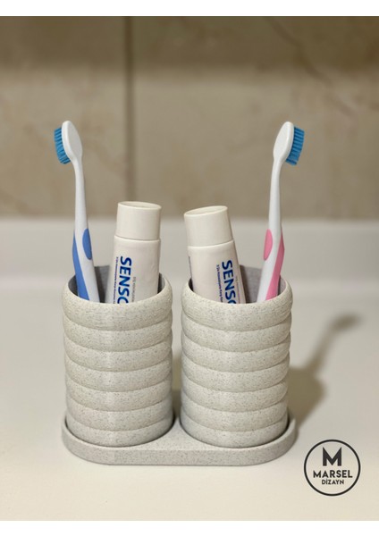 Modern Banyo Düzenleyici V2 - Diş Fırçalık Seti - Ikili Set - Mermer Beyaz 10CM fırsatları