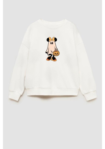 Kız Çocuk Cadılar Bayramı 3 Iplik Pamuklu Baskılı Sweatshirt