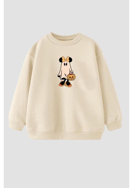 Kız Çocuk Cadılar Bayramı 3 Iplik Pamuklu Baskılı Sweatshirt