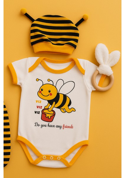 3 Lü Set %100 Pamuk 3-6 / 6-9 / 9-12 Ay Unisex Kız Erkek Arılı Zıbınlı Takım fiyatları