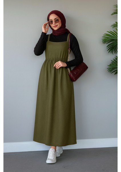 Keten Beli Lastikli Tesettür Elbise Normal ve Büyük Beden, Günlük ve Rahat