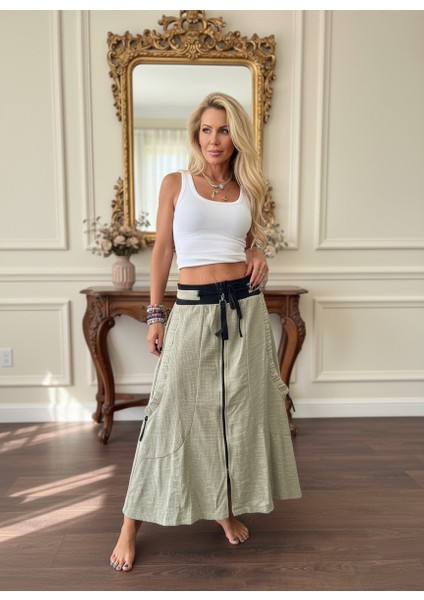 Kadın Giyim Yeni Sezon Fermuar Yırtmaçlı Etek Yüksek Bel Cep Detay fırsatları