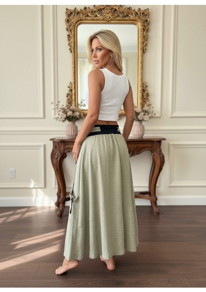 Kadın Giyim Yeni Sezon Fermuar Yırtmaçlı Etek Yüksek Bel Cep Detay