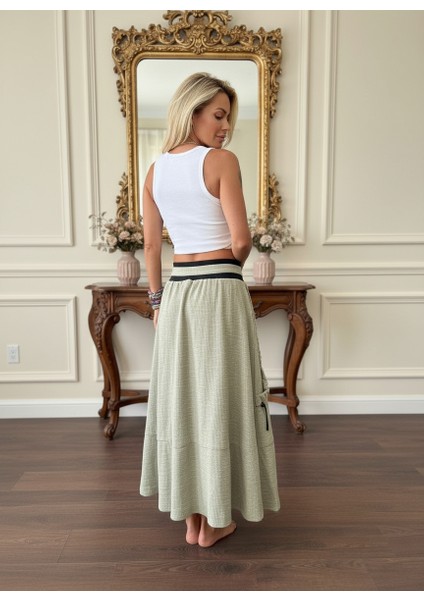 Kadın Giyim Yeni Sezon Fermuar Yırtmaçlı Etek Yüksek Bel Cep Detay