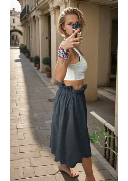 Kadın Giyim Yeni Sezon Bel Detaylı Balon Etek Maxi Box Siyah Renk modelleri