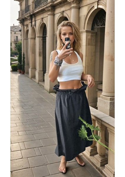 Kadın Giyim Yeni Sezon Bel Detaylı Balon Etek Maxi Box Siyah Renk fırsatları