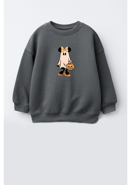 Kız Çocuk Cadılar Bayramı 3 Iplik Pamuklu Baskılı Sweatshirt