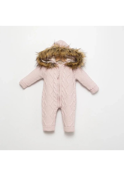 Kürk Detaylı Kapşonlu Triko Tulum 3 - 6 Aylık - Pembe fiyatları