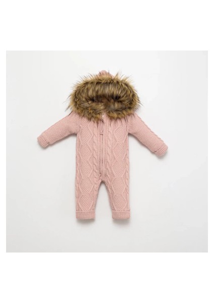 Kürk Detaylı Kapşonlu Triko Tulum 3 - 6 Aylık - Pembe fırsatları