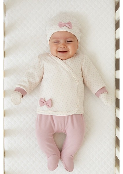 Çiçekli Baskılı Fiyonklu 5 Li Kız Zıbın Takım 6228 0-3 Aylık - Gül Kurusu