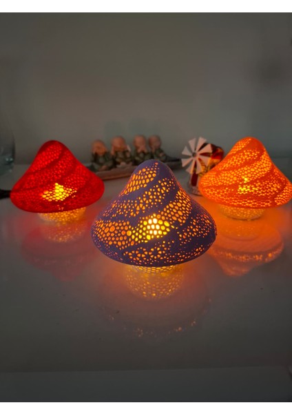 Mantar Şeklinde LED Mum Işıklı Dekoratif Ürün – 3’lü Set (Mor, Turuncu, Kırmızı) 🍄✨ modelleri