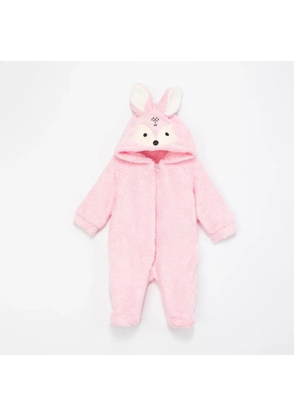 Tilki ve Tavşan Nakışlı Welsoft Bebe Tulum 9 Aylık - Mavi