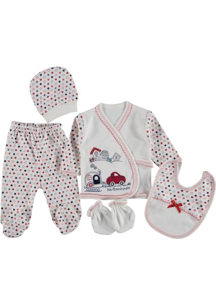 Araba Nakışlı 5 Li Zıbın Seti 0-3 Aylık - Kırmızı modelleri