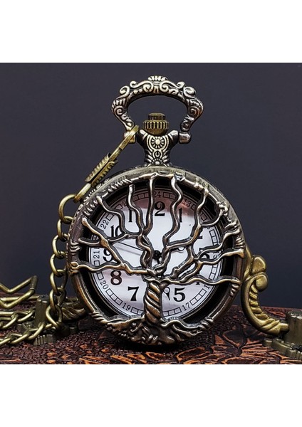 Hayat Ağaçı Tasarımlı Hediyelik Köstekli Cep Saati